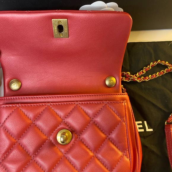 CHANEL Front Pocket Top Handle Flap Bag Quilted Calfskin Mini Pink - Picture 6 of 15